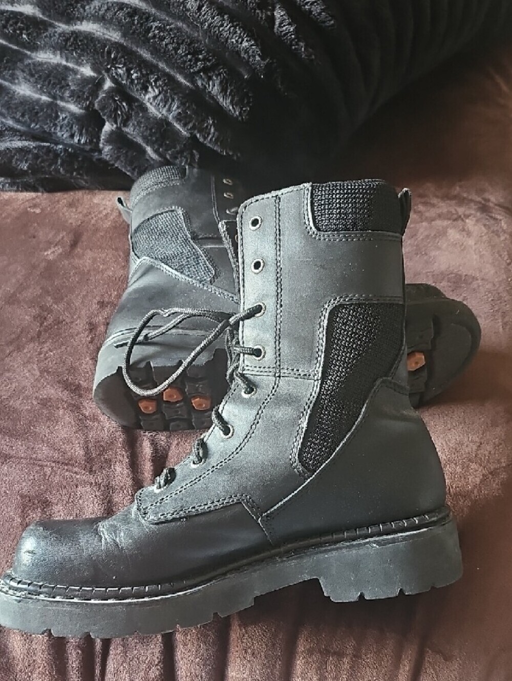 Harley-Davidson Black Leather Lace-Up Side-Zip Motorcycle Boots - Picture 3 of 6